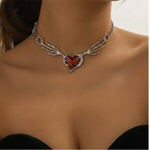 Skeleton Hand Heart Necklace NWT